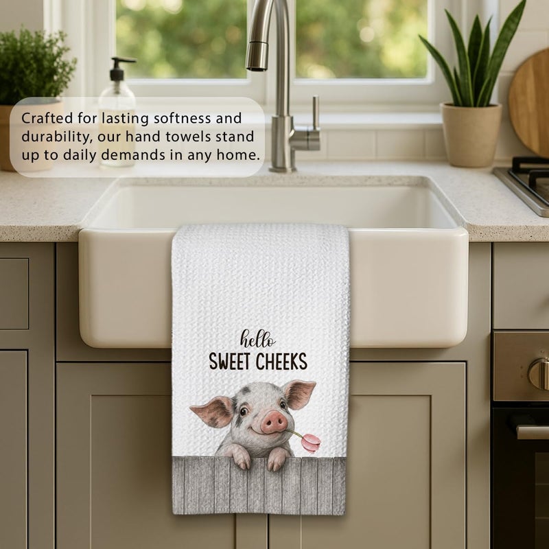 Threegoat Funny Cute Pig Hand Towels for Bathroom,1 PCS Hello Sweet Cheeks Pig Gifts,Animal Decorative Kitchen Towels for Farmhouse Decor,Gifts for Women, Pet Owners Housewarming - B05 - Image 4